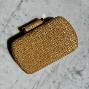 Straw Woven Box Clutch w/ Gold Chain Strap – Hard Case Evening Bag
